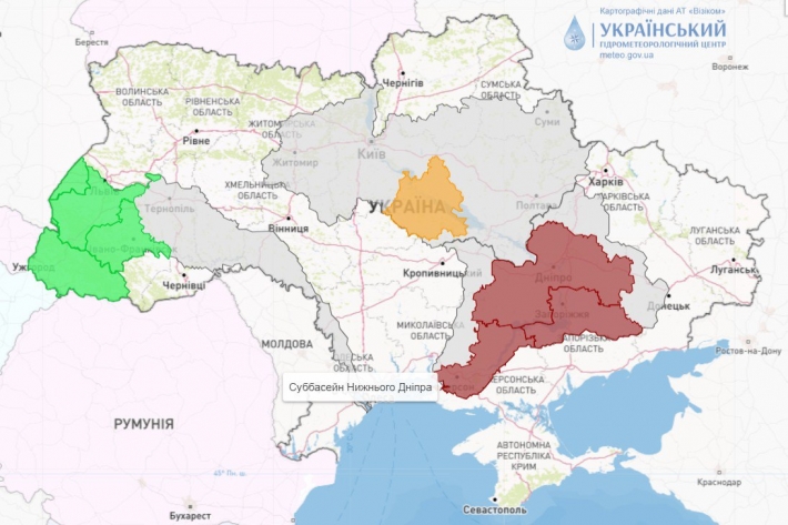 Запорізька область — ІІІ рівень небезпеки – коричневий, — Український гідрометеорологічний центр